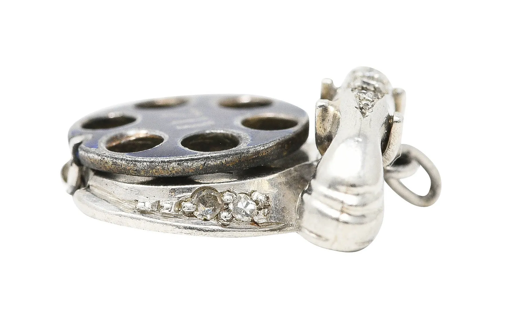 Art Deco Diamond Enamel Platinum HELLO I LOVE YOU Vintage Phone Charm