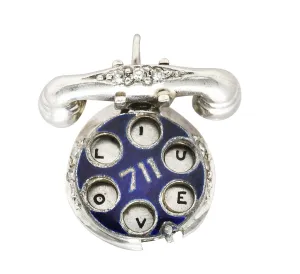 Art Deco Diamond Enamel Platinum HELLO I LOVE YOU Vintage Phone Charm