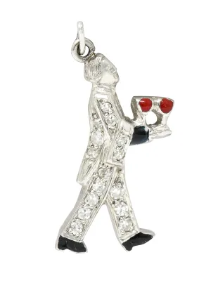 Art Deco Diamond Enamel Platinum Vintage Butler Charm