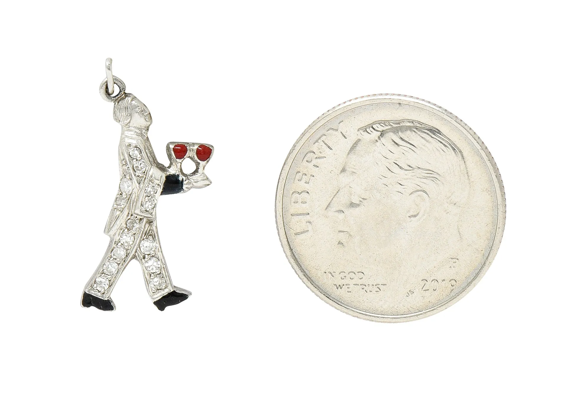 Art Deco Diamond Enamel Platinum Vintage Butler Charm