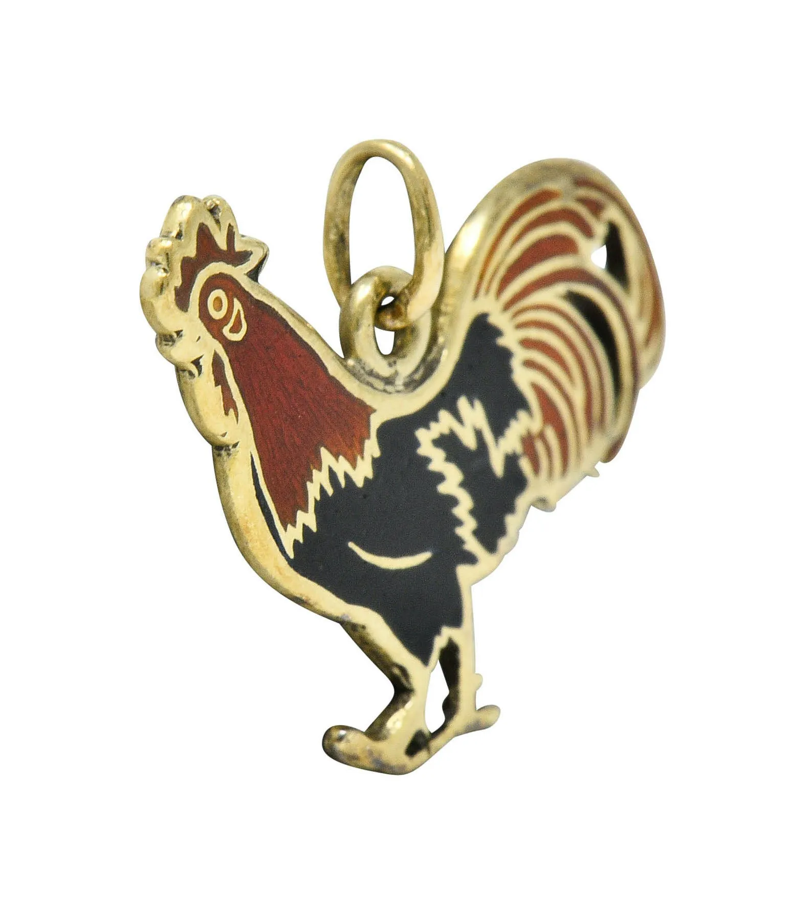 Art Deco Enamel 14 Karat Gold Rooster Charm