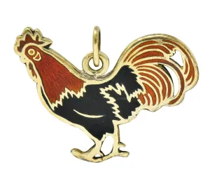Art Deco Enamel 14 Karat Gold Rooster Charm