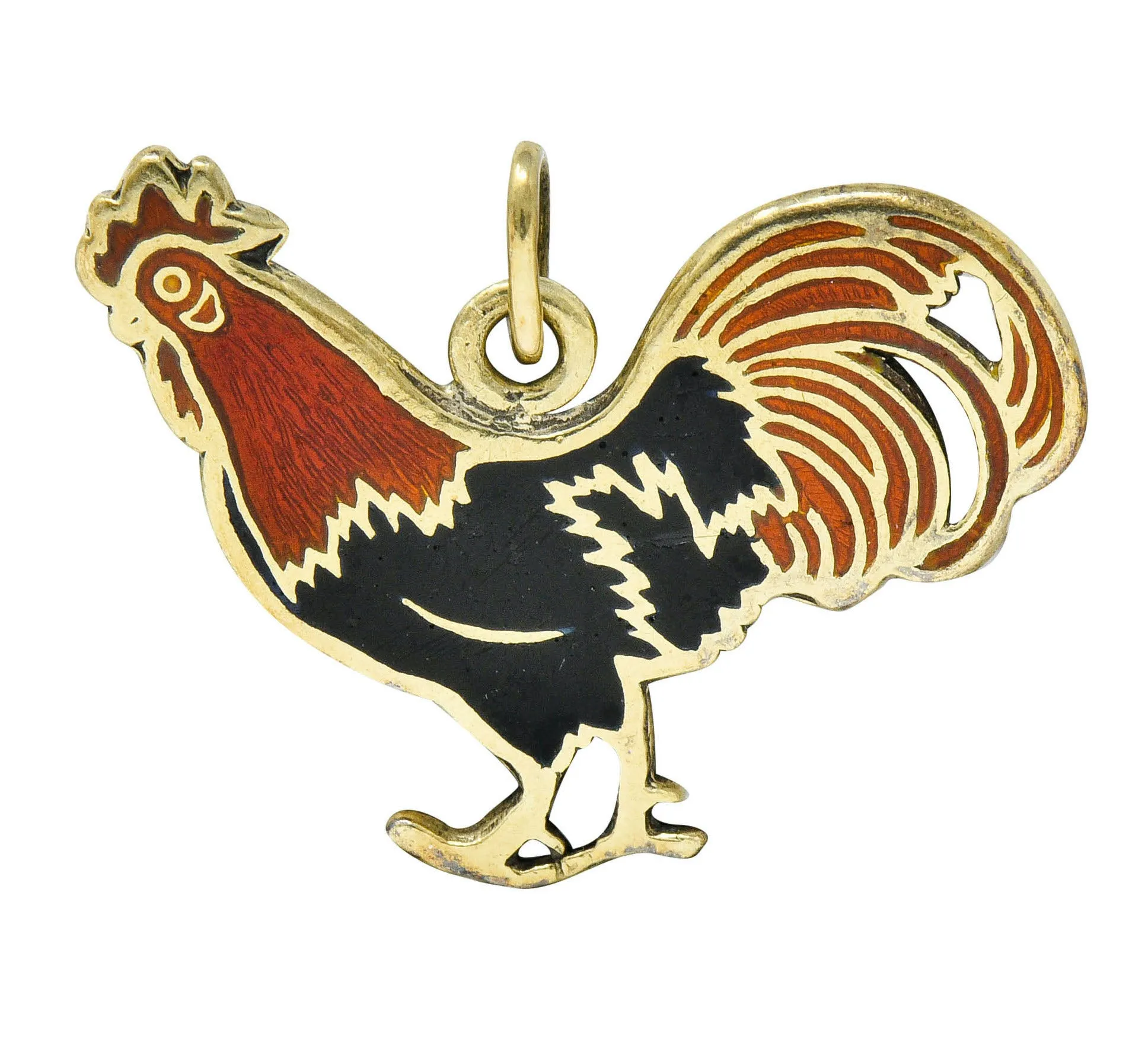 Art Deco Enamel 14 Karat Gold Rooster Charm