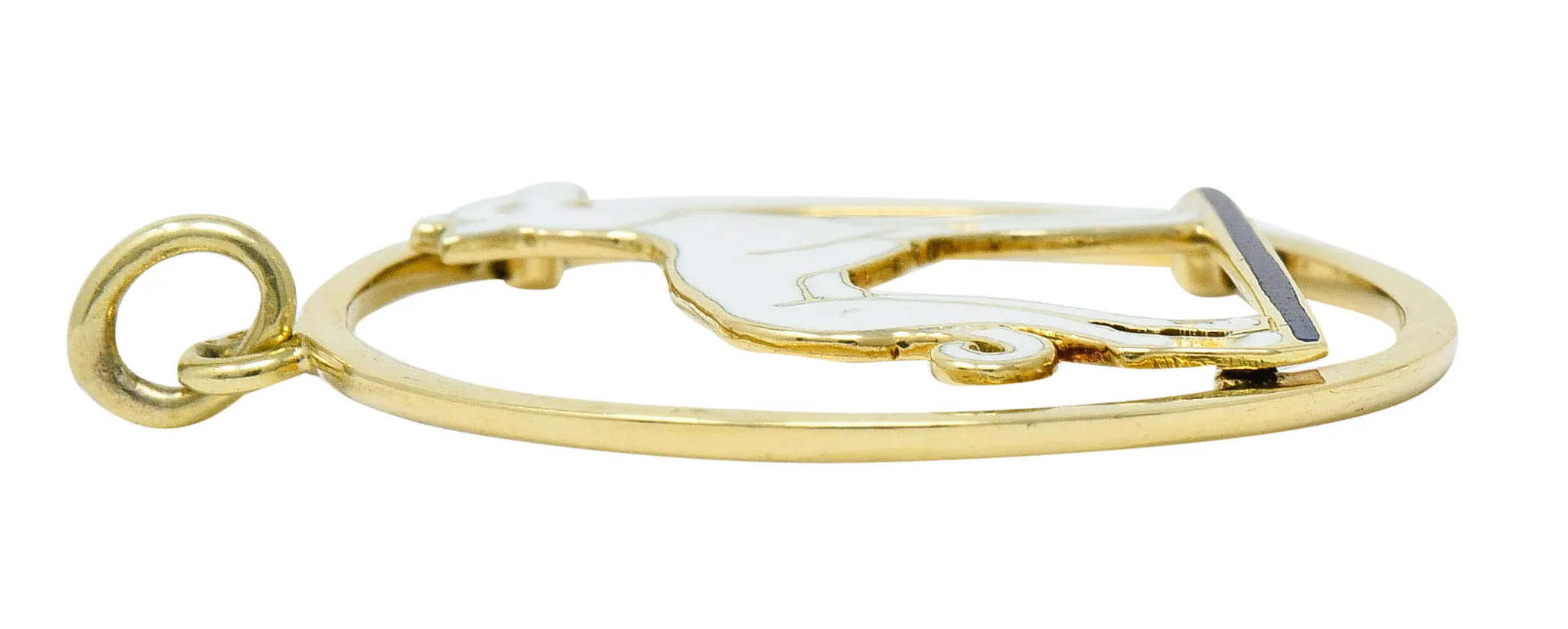 Art Deco French Enamel 18 Karat Gold Greyhound Pendant Charm