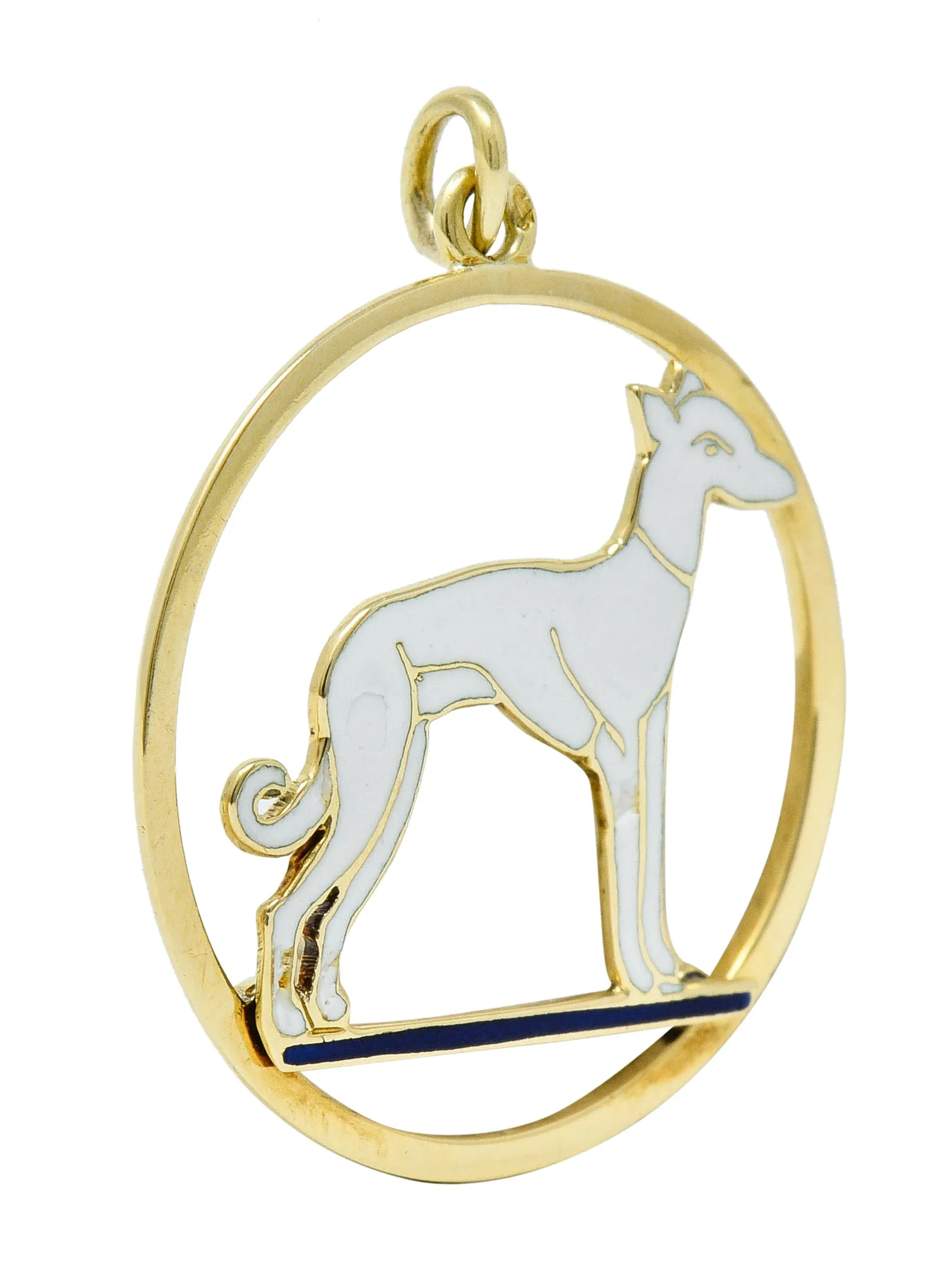 Art Deco French Enamel 18 Karat Gold Greyhound Pendant Charm