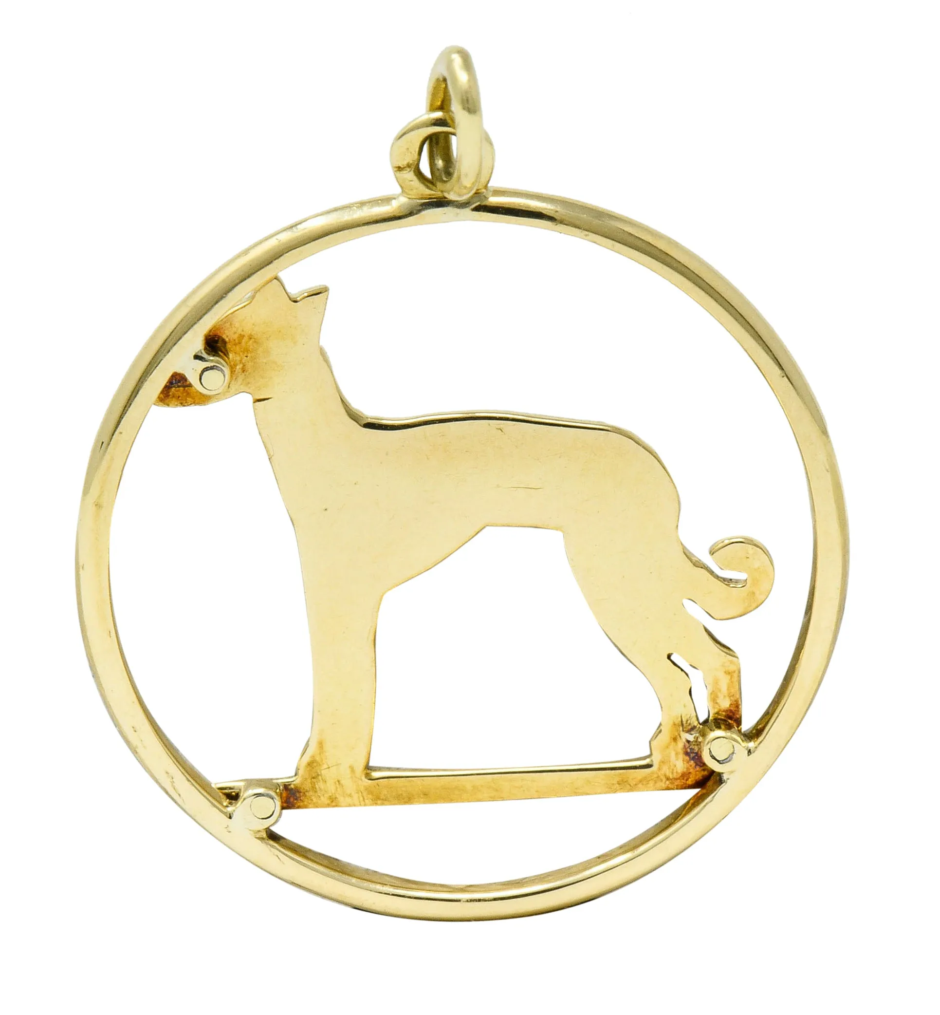 Art Deco French Enamel 18 Karat Gold Greyhound Pendant Charm