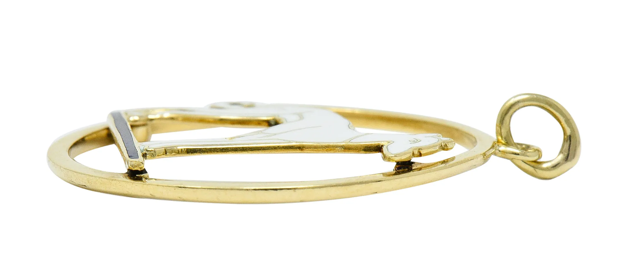 Art Deco French Enamel 18 Karat Gold Greyhound Pendant Charm