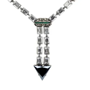 Art Deco German Sterling Silver Crystal and Marcasite Arrow Motif Necklace