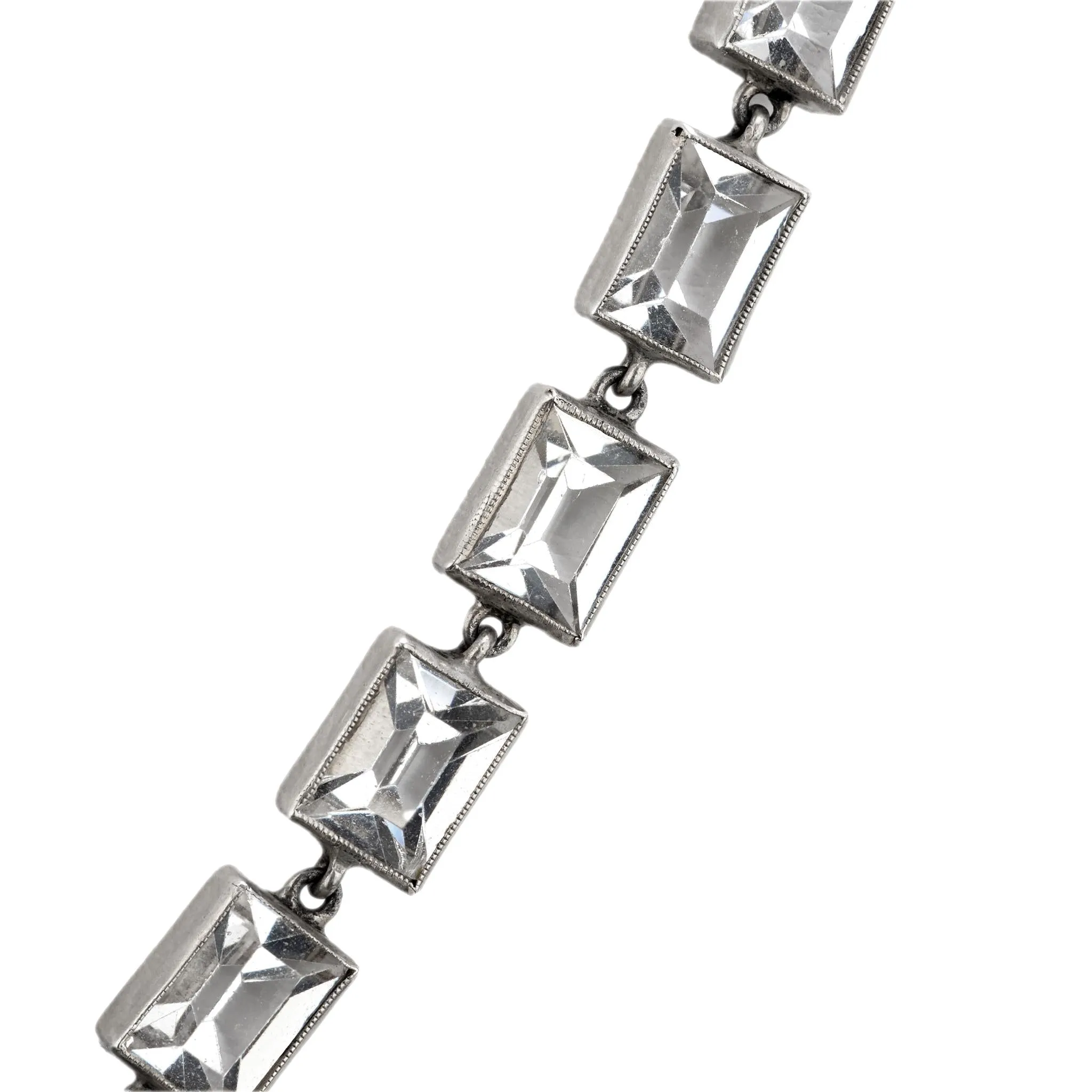 Art Deco German Sterling Silver Crystal and Marcasite Arrow Motif Necklace