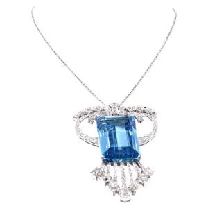 Art Deco Platinum Aquamarine Brooch Necklace