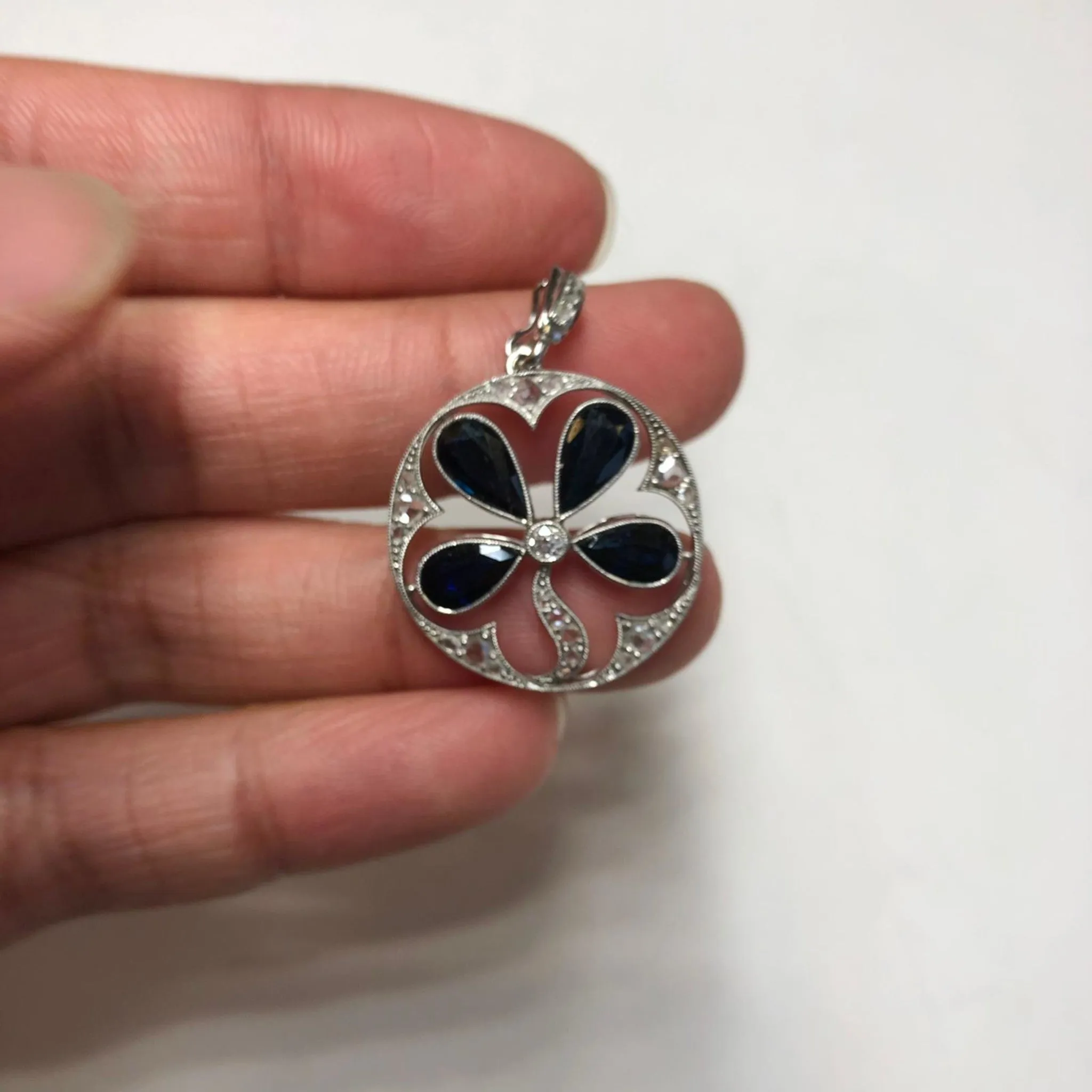 Art Deco Platinum Sapphire & Diamond Pendant
