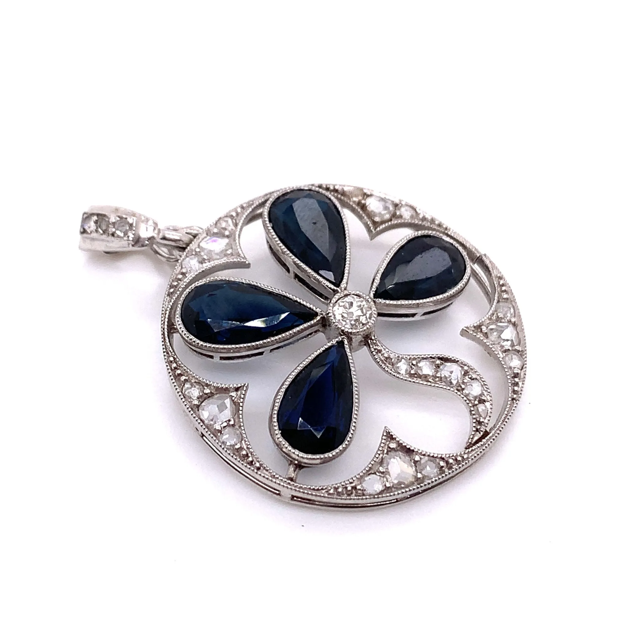Art Deco Platinum Sapphire & Diamond Pendant