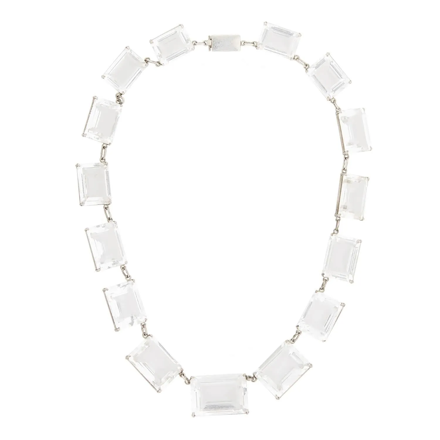 Art Deco Sterling Silver Rock Quartz Crystal Necklace