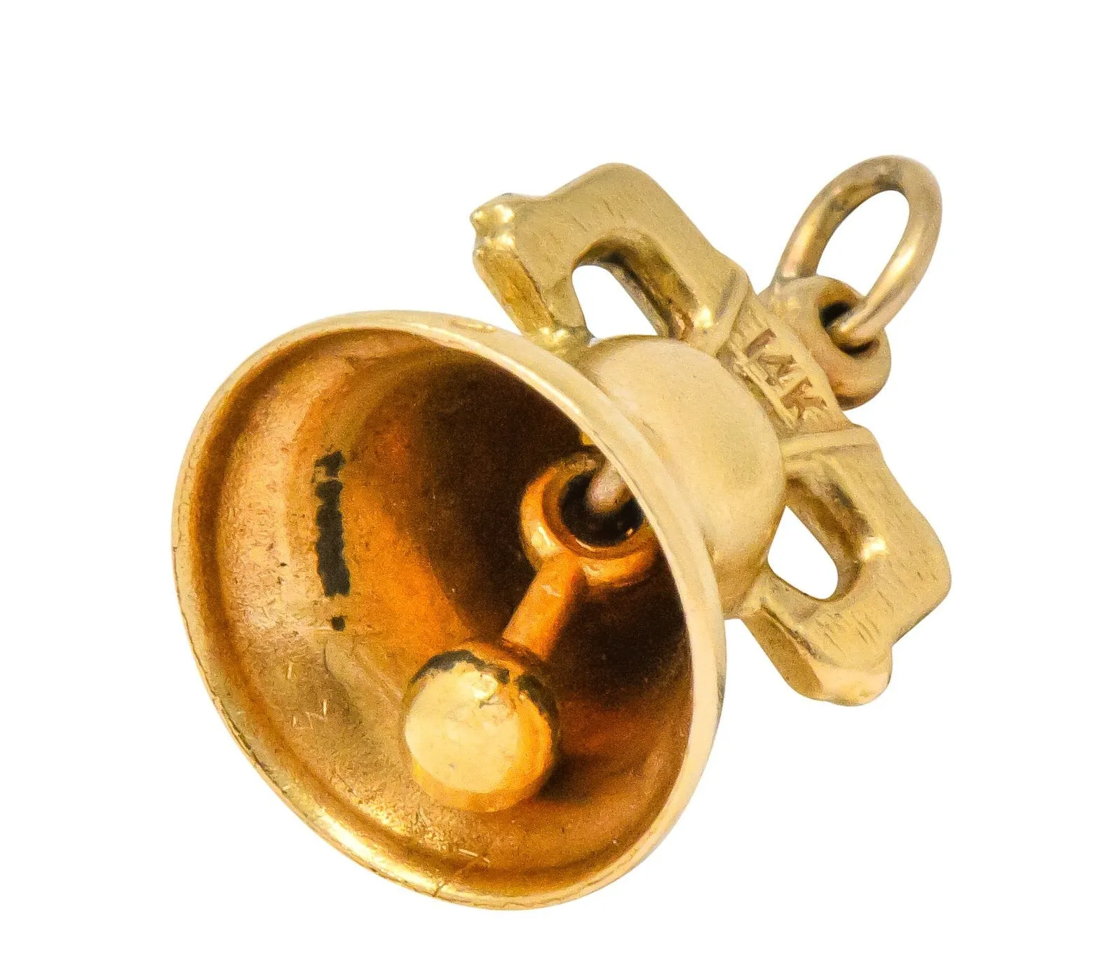 Art Nouveau 14 Karat Gold 3D Liberty Bell Articulated Clapper Charm