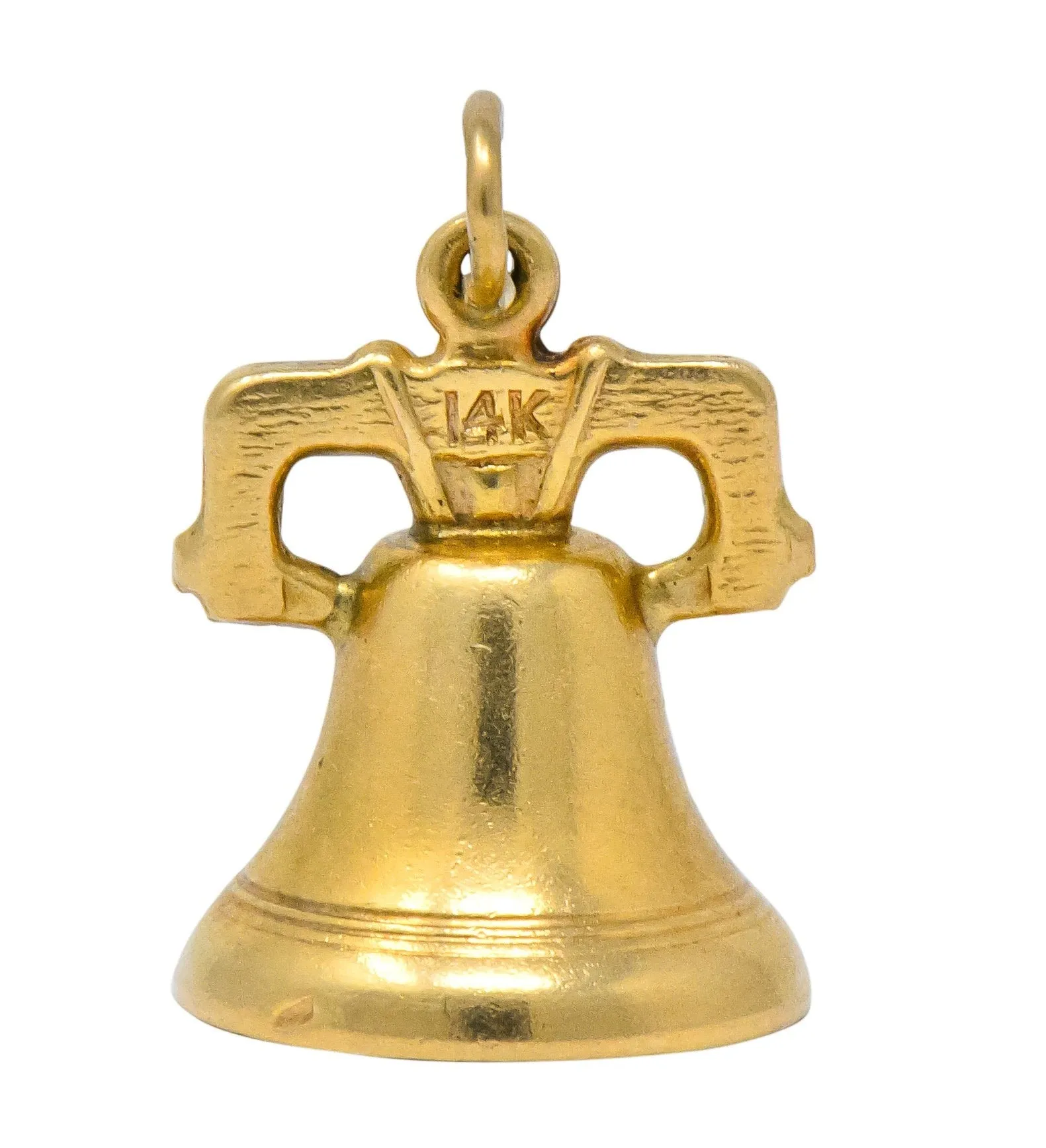 Art Nouveau 14 Karat Gold 3D Liberty Bell Articulated Clapper Charm