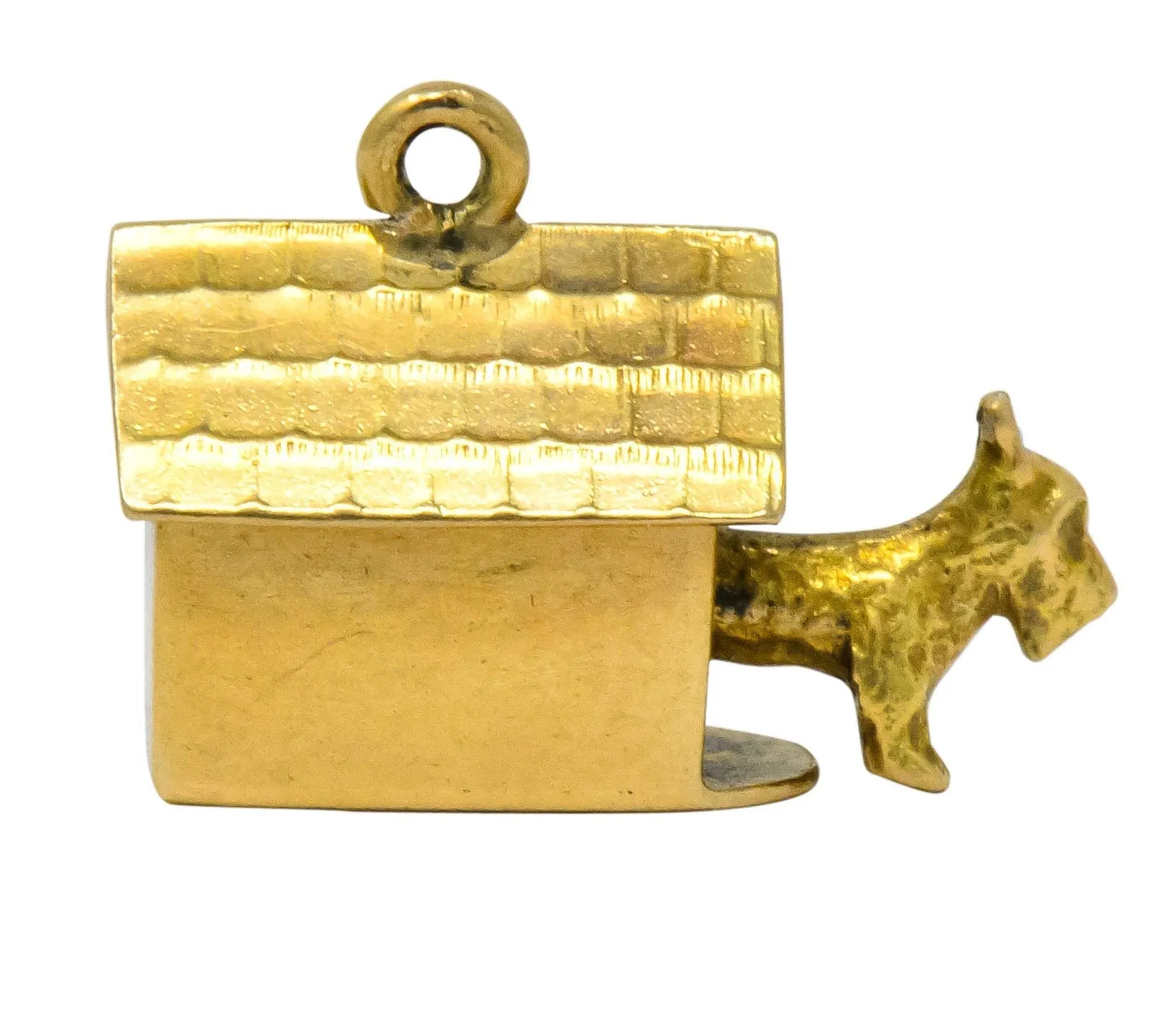 Art Nouveau 14 Karat Gold Articulated Scottish Terrier Dog House Charm
