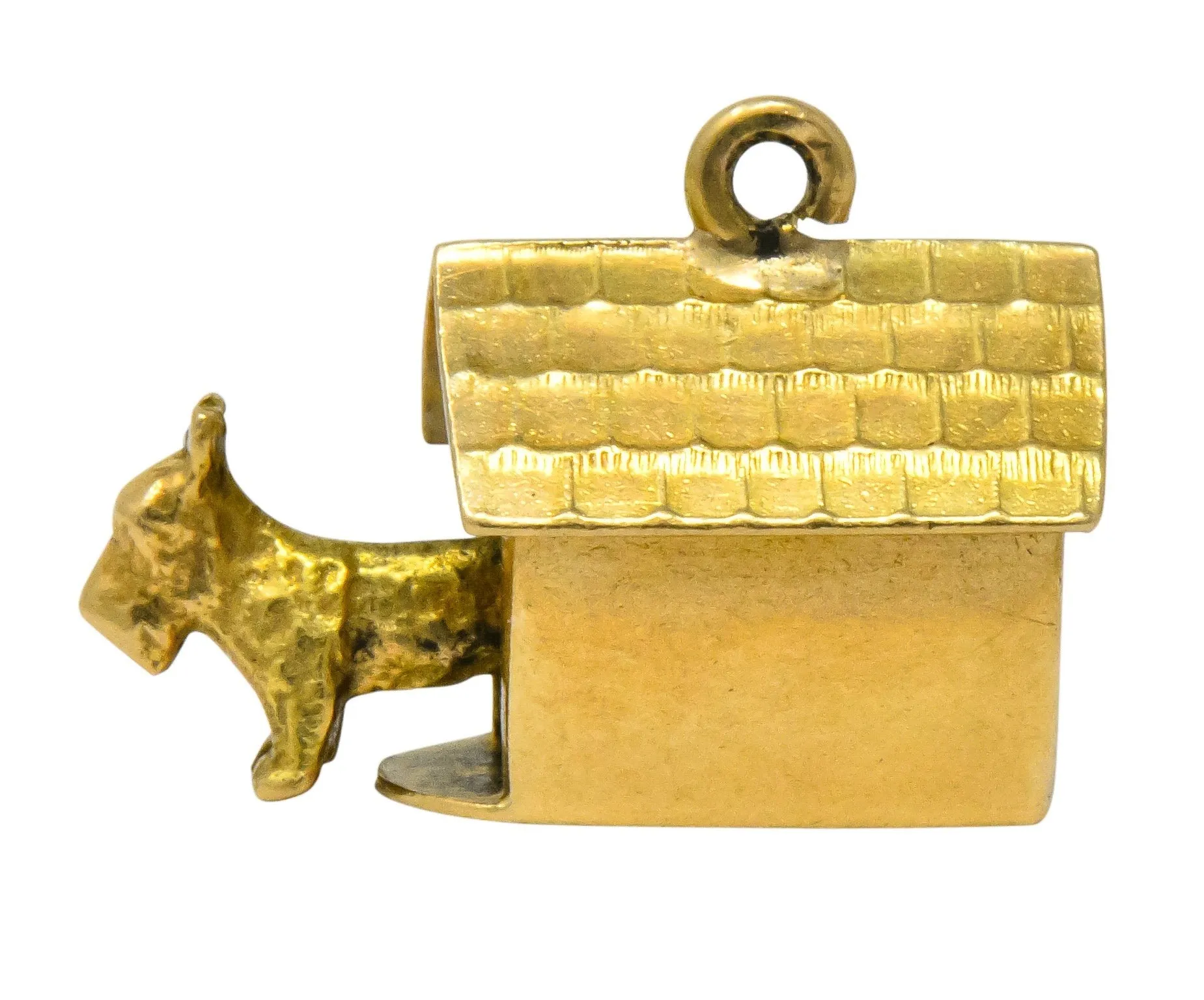 Art Nouveau 14 Karat Gold Articulated Scottish Terrier Dog House Charm