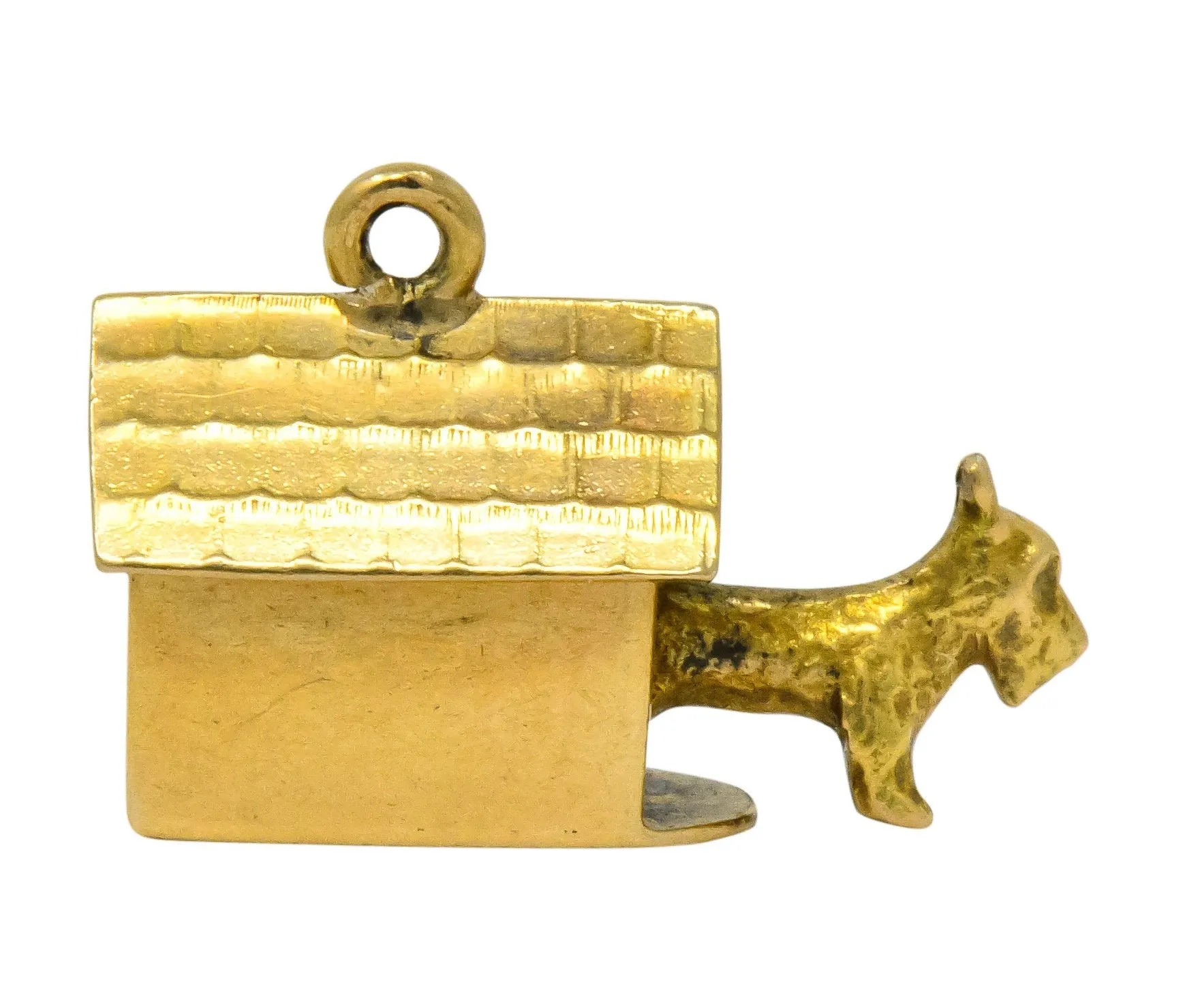Art Nouveau 14 Karat Gold Articulated Scottish Terrier Dog House Charm