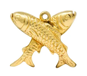 Art Nouveau 14 Karat Gold Crossed Fish Pisces Zodiac Charm