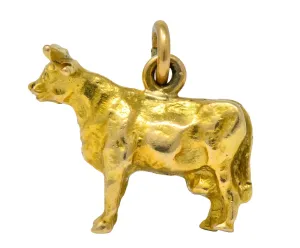 Art Nouveau 14 Karat Gold Horned Guernsey Dairy Cow Charm
