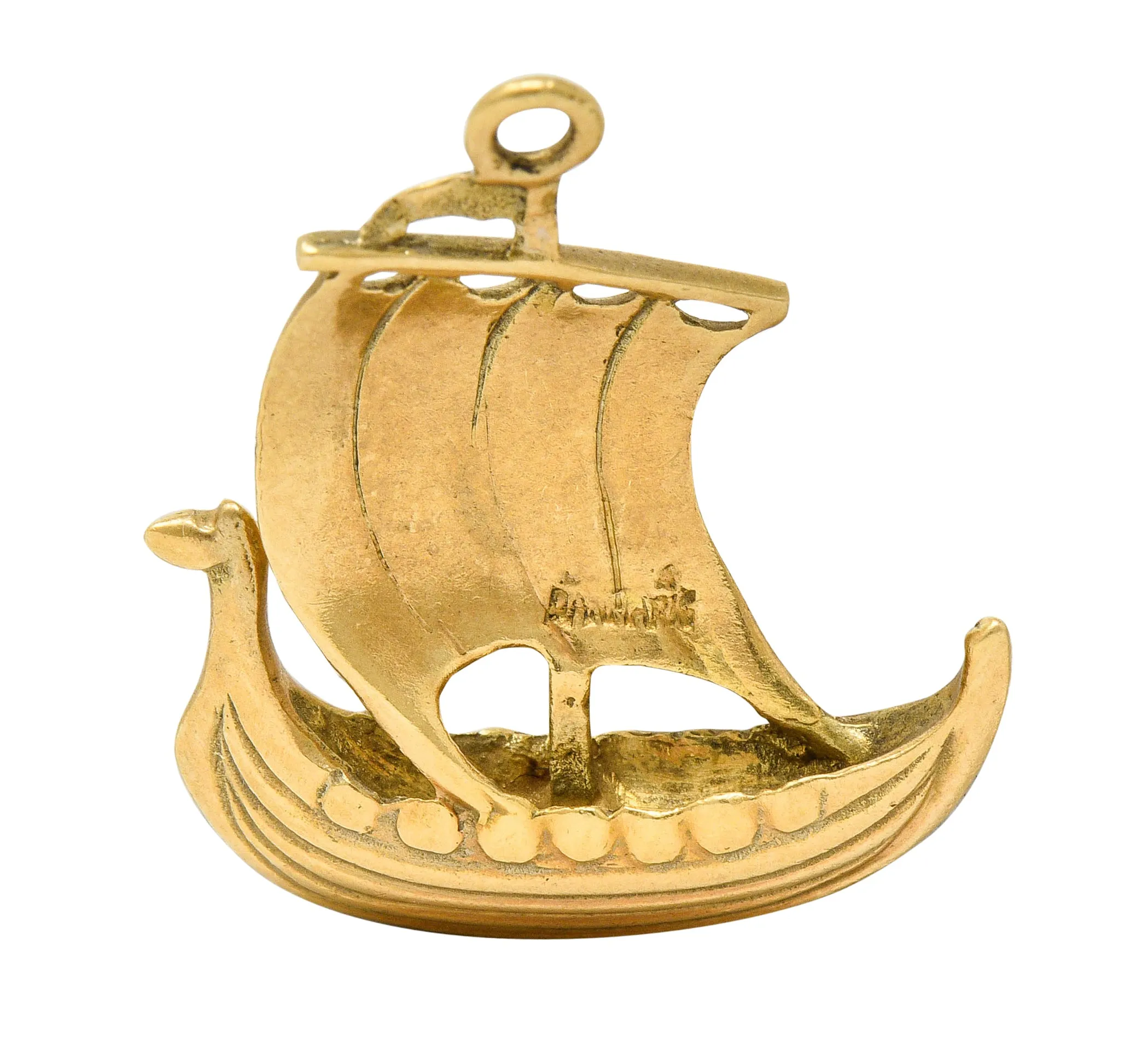 Art Nouveau 14 Karat Gold Viking Longship Charm