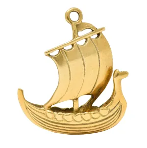 Art Nouveau 14 Karat Gold Viking Longship Charm
