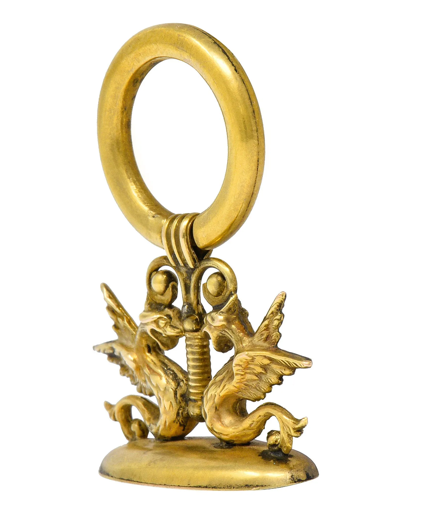 Art Nouveau 14 Karat Gold Winged Serpent Fob Pendant Charm
