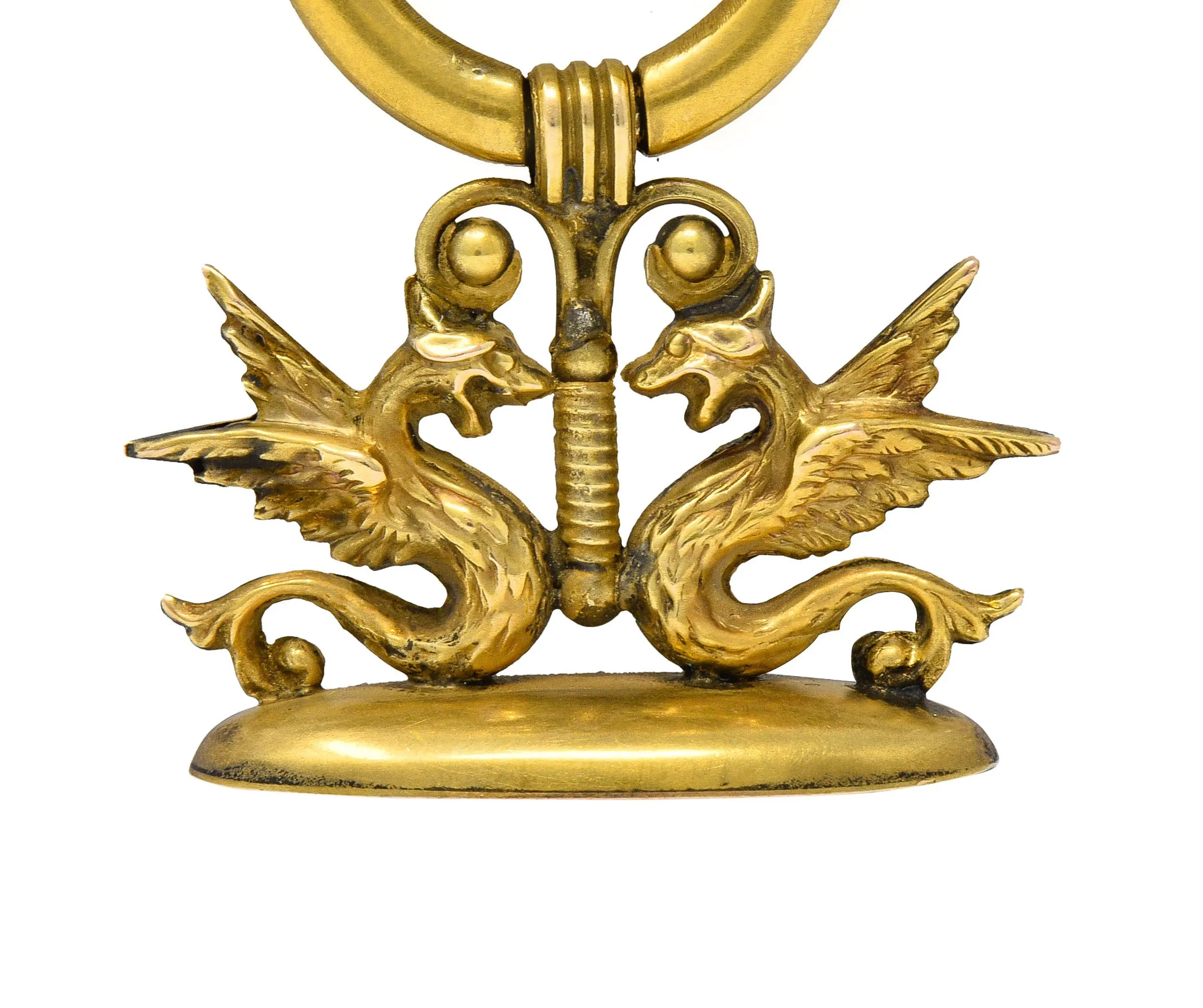Art Nouveau 14 Karat Gold Winged Serpent Fob Pendant Charm