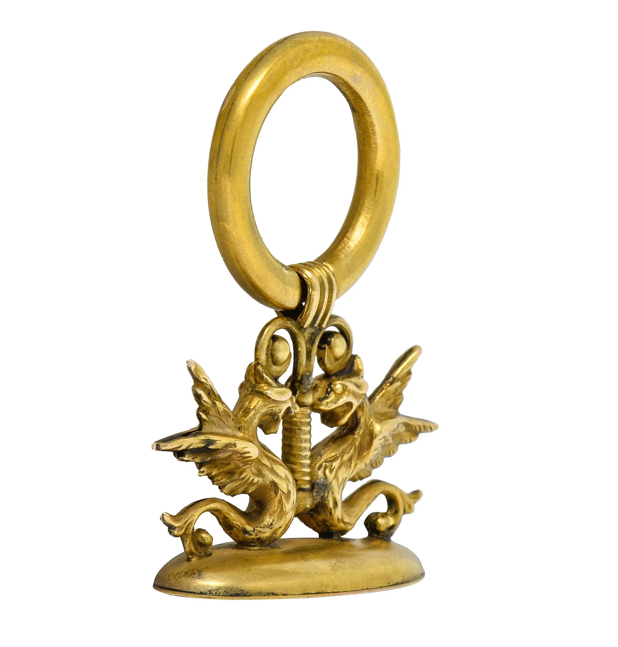Art Nouveau 14 Karat Gold Winged Serpent Fob Pendant Charm