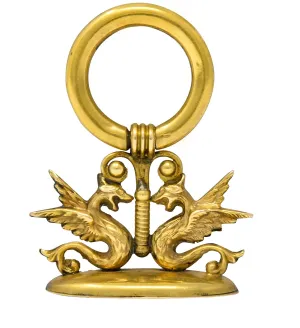 Art Nouveau 14 Karat Gold Winged Serpent Fob Pendant Charm