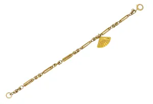 Art Nouveau 14 Karat Tri-Color Gold Cattail Fan Charm Bracelet