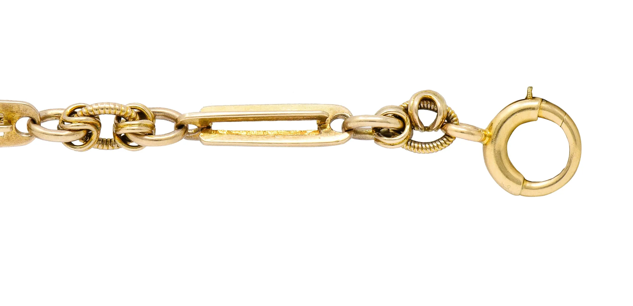 Art Nouveau 14 Karat Tri-Color Gold Cattail Fan Charm Bracelet