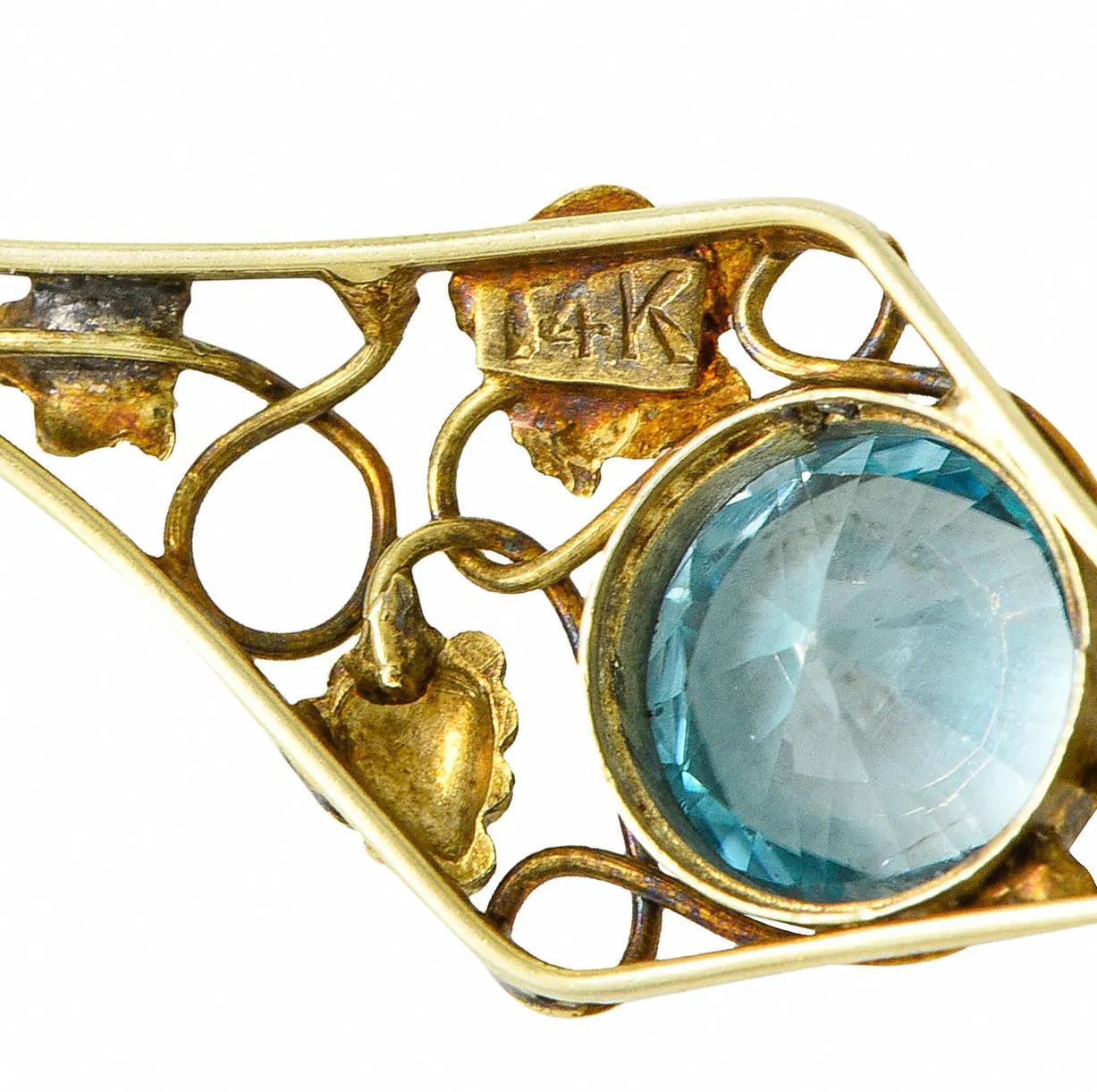Art Nouveau Blue Zircon 14 Karat Gold Ivy Grape Pendant Necklace