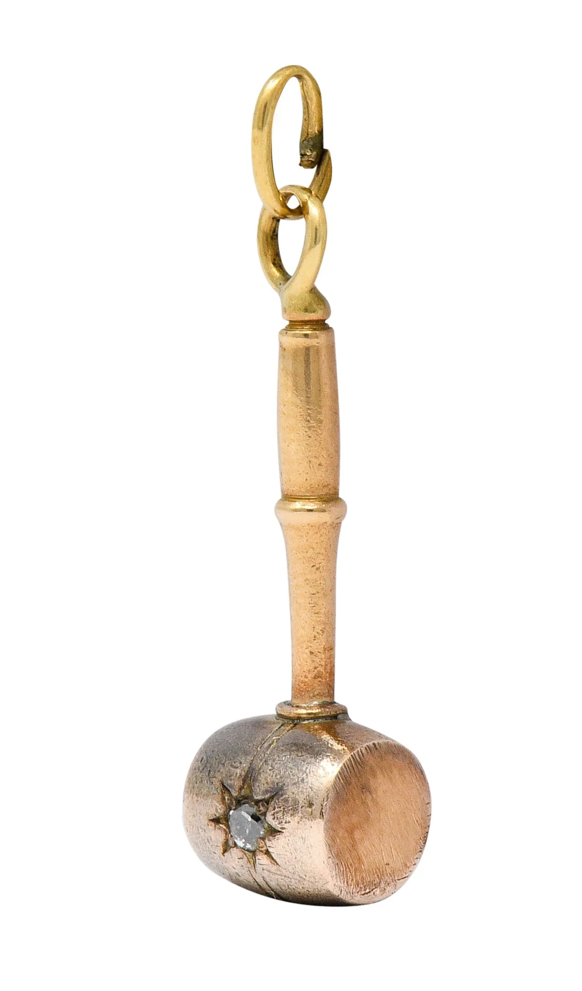 Art Nouveau Diamond 14 Karat Gold Mallet Gavel Charm