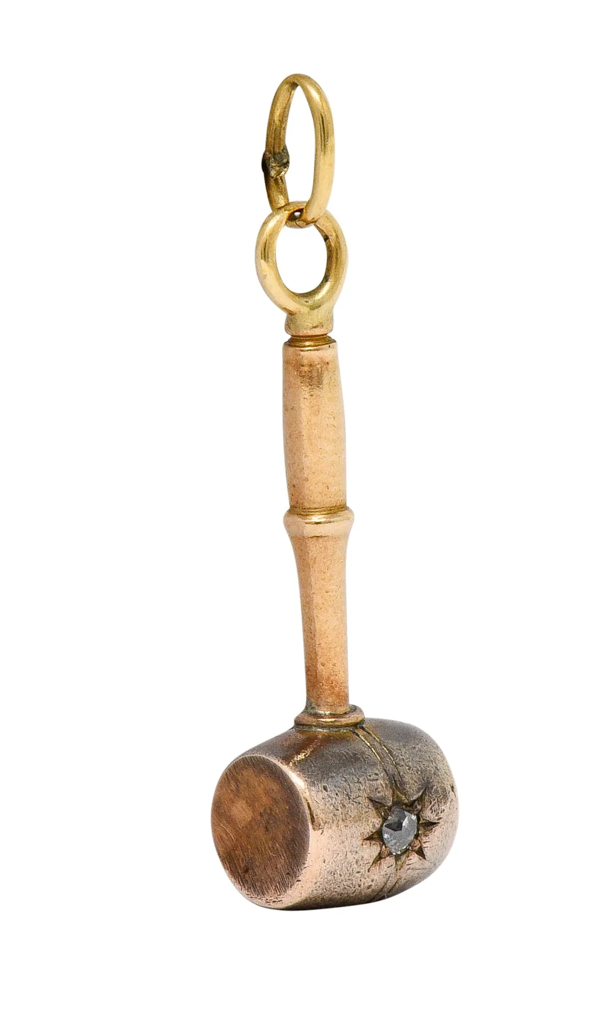 Art Nouveau Diamond 14 Karat Gold Mallet Gavel Charm