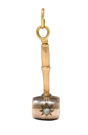 Art Nouveau Diamond 14 Karat Gold Mallet Gavel Charm