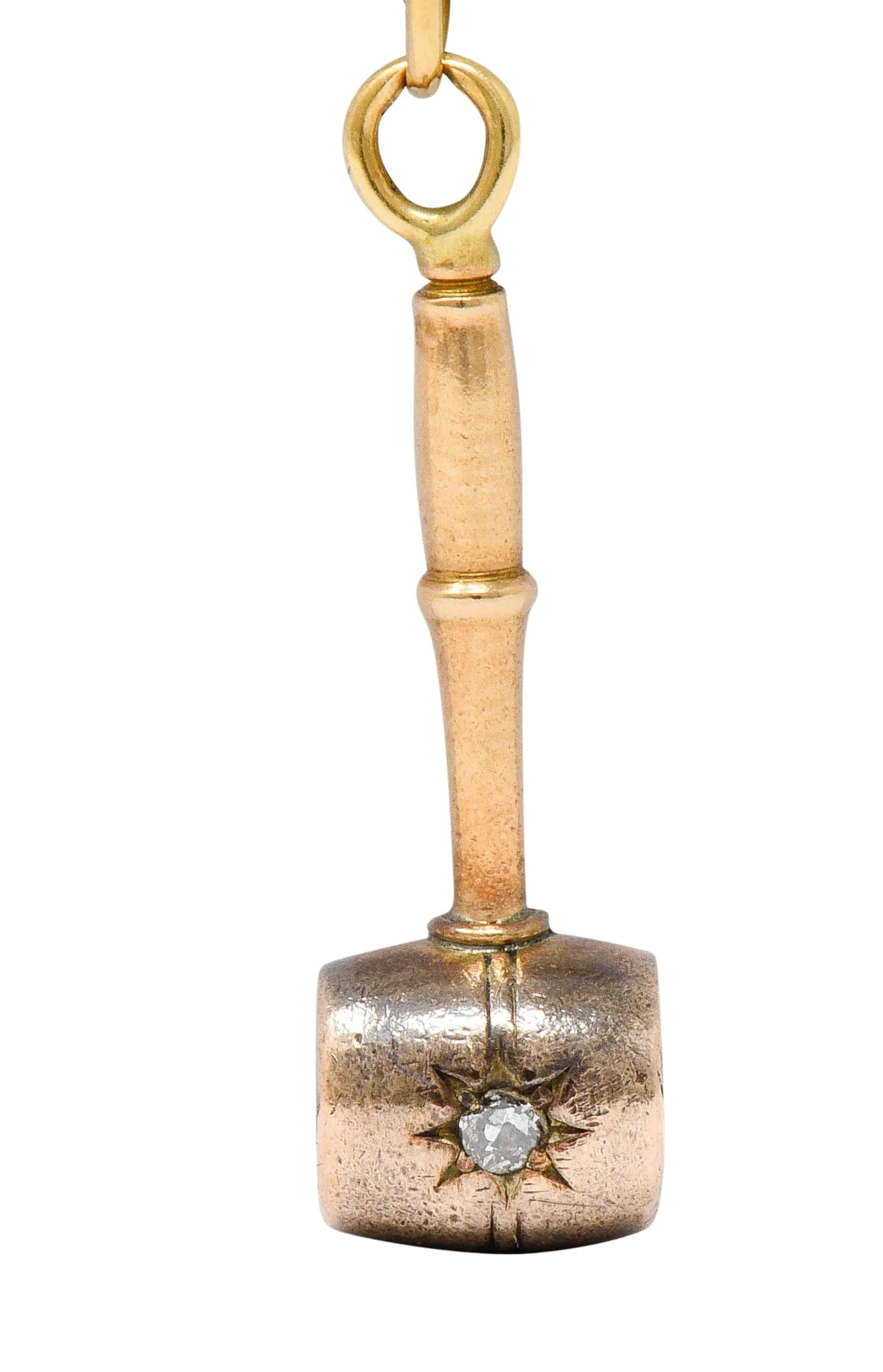 Art Nouveau Diamond 14 Karat Gold Mallet Gavel Charm