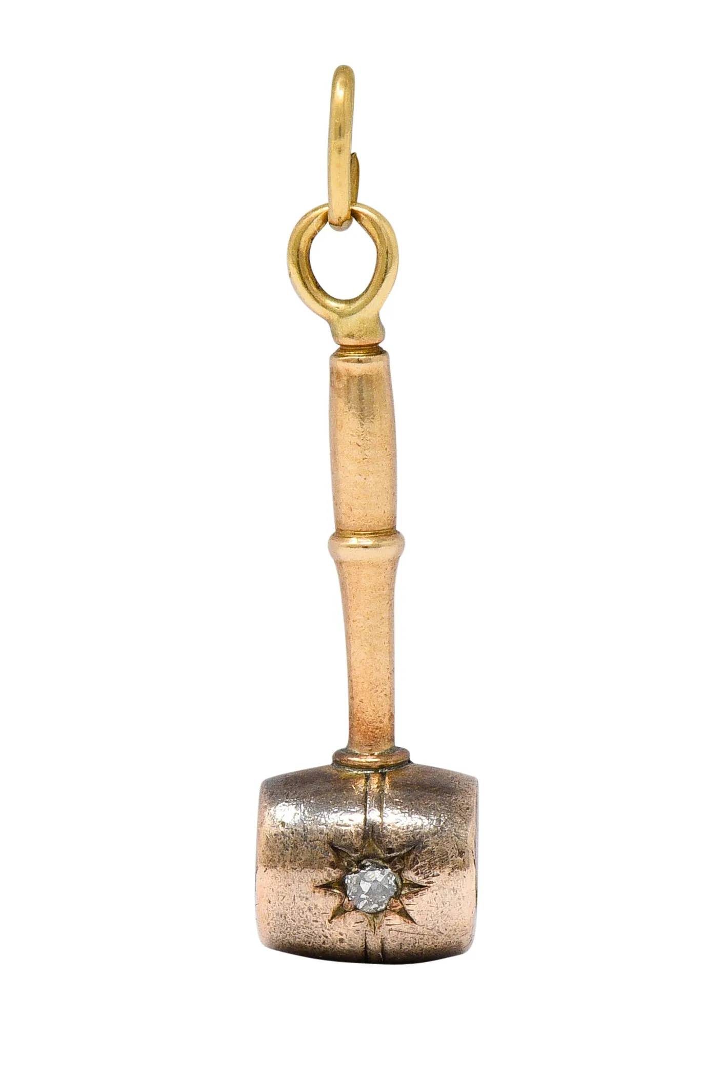 Art Nouveau Diamond 14 Karat Gold Mallet Gavel Charm