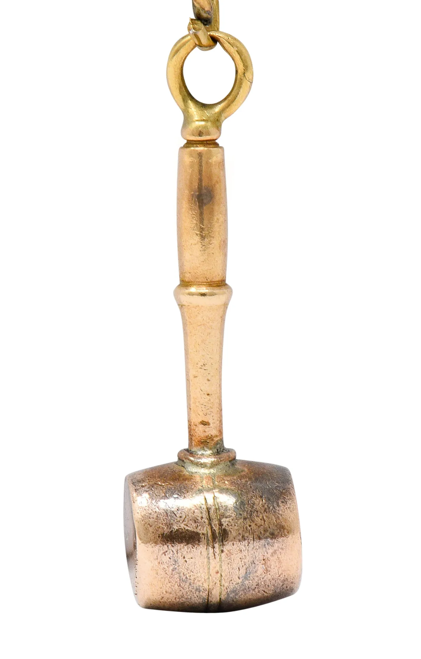 Art Nouveau Diamond 14 Karat Gold Mallet Gavel Charm