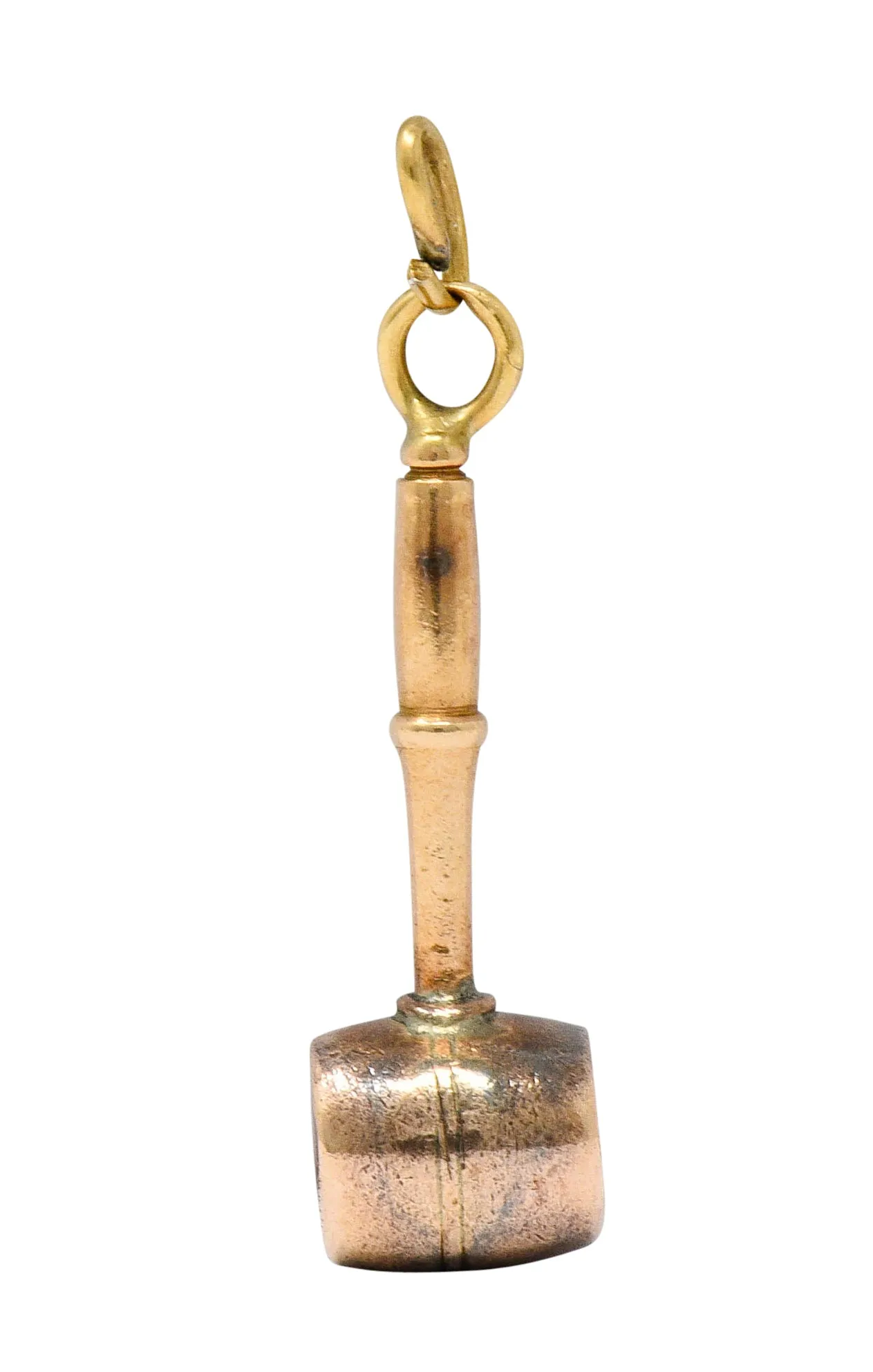 Art Nouveau Diamond 14 Karat Gold Mallet Gavel Charm