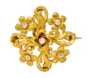 Art Nouveau Diamond 14 Karat Gold Whiplash Floral Pendant Brooch