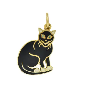 Art Nouveau Enamel 14 Karat Gold Cat Charm