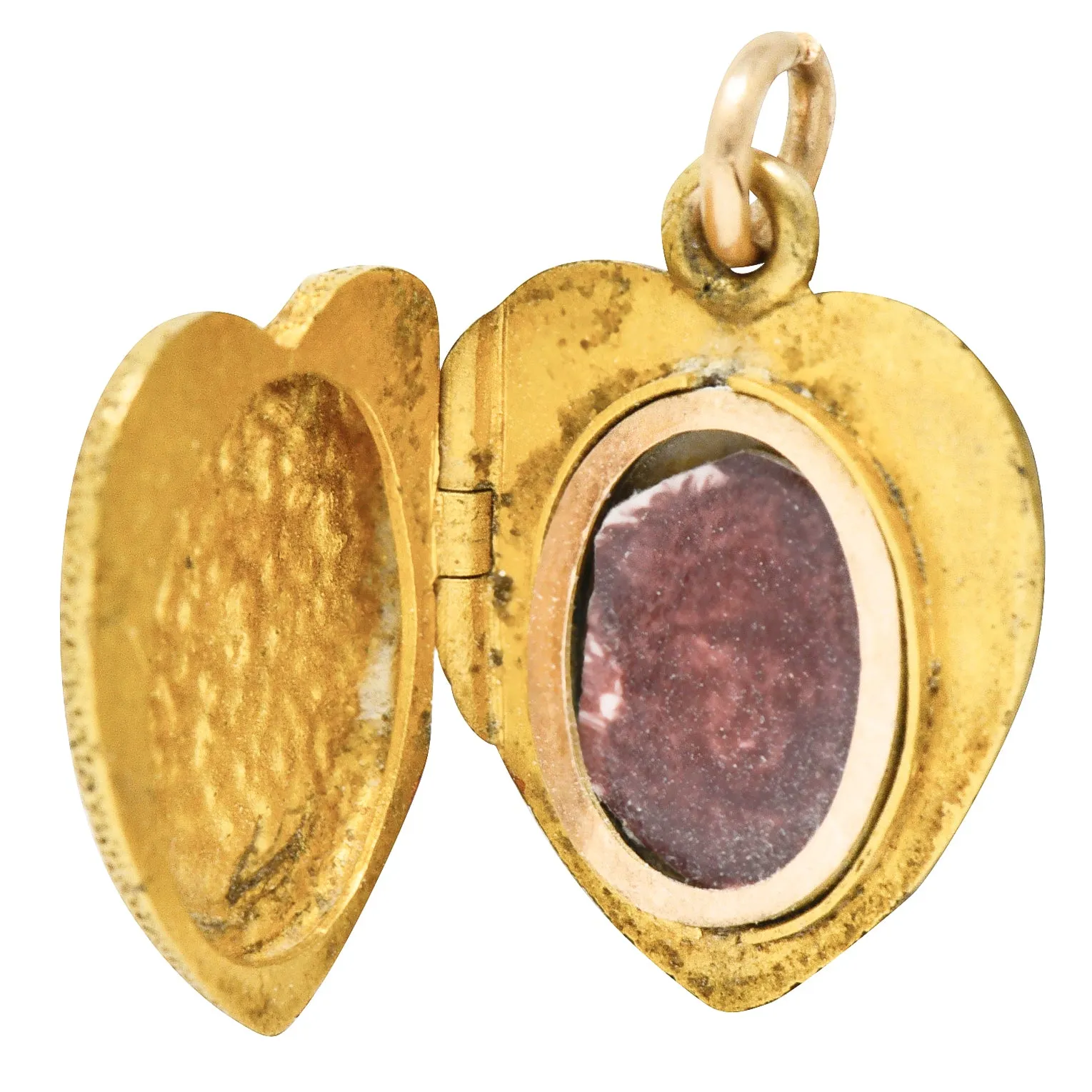 Art Nouveau Enamel 14 Karat Gold Floral Heart Locket Charm