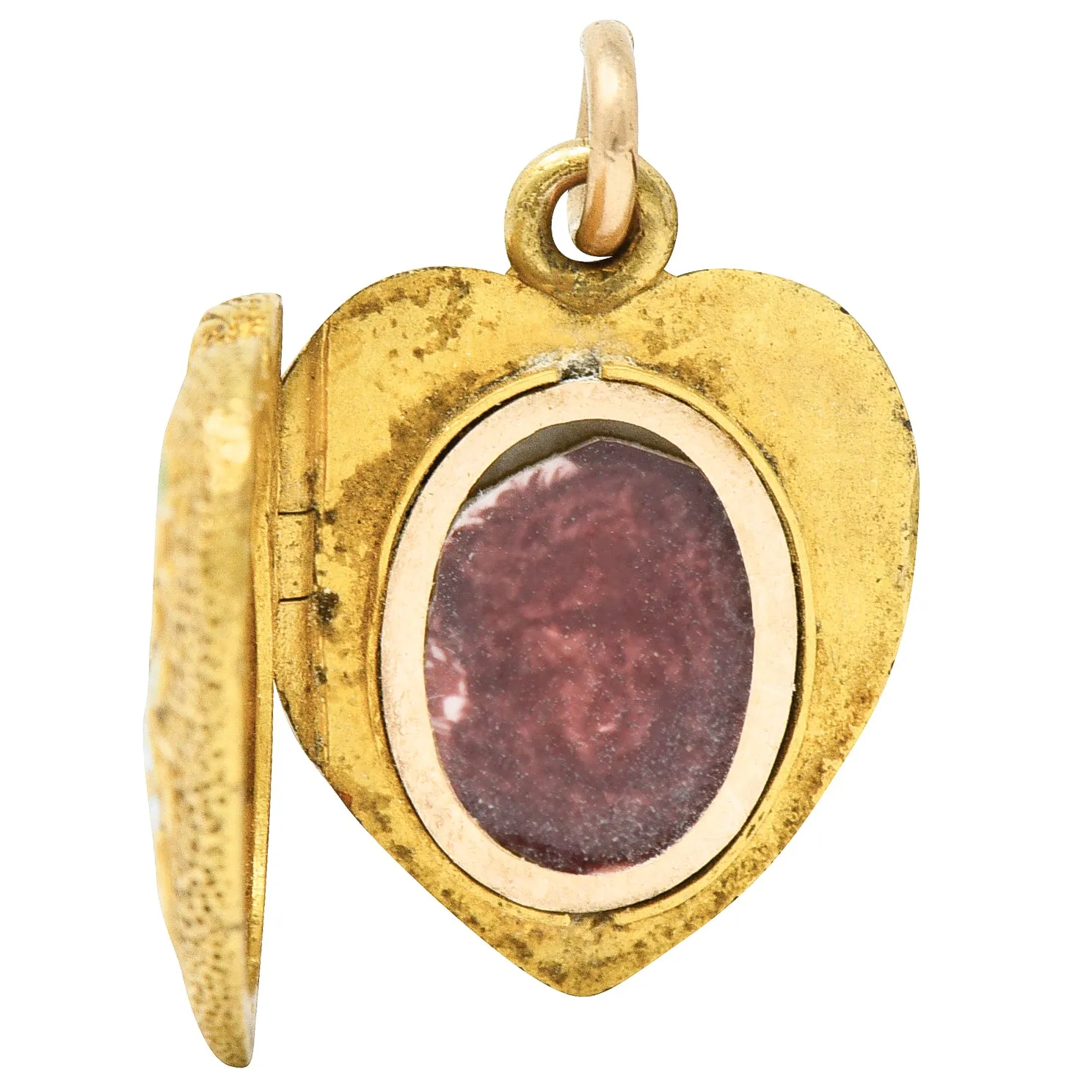 Art Nouveau Enamel 14 Karat Gold Floral Heart Locket Charm