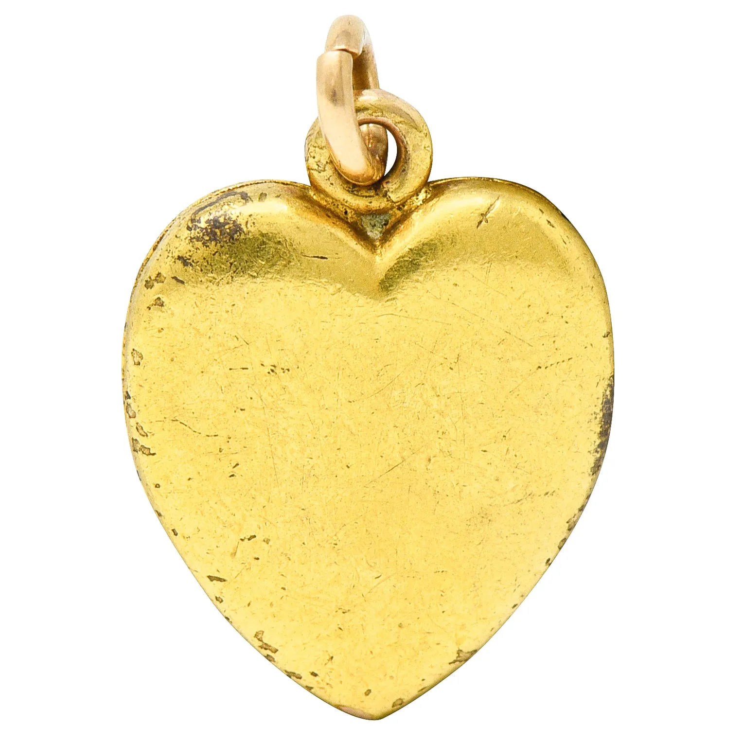 Art Nouveau Enamel 14 Karat Gold Floral Heart Locket Charm