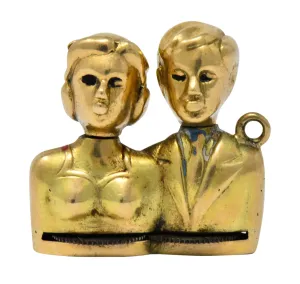 Art Nouveau Enamel 14 Karat Gold Moveable Kissing Couple Charm