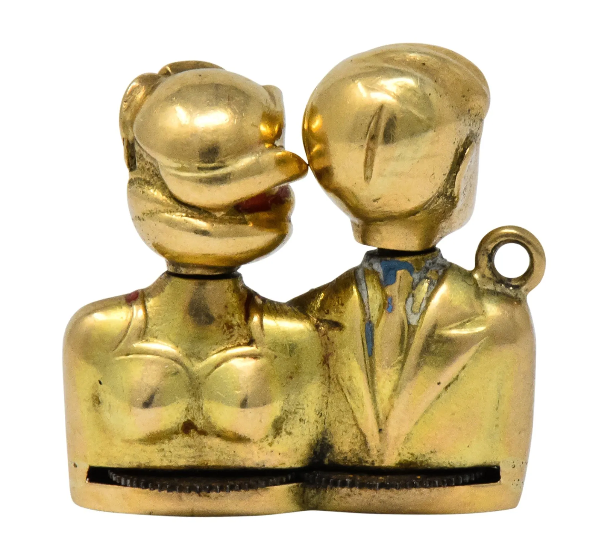 Art Nouveau Enamel 14 Karat Gold Moveable Kissing Couple Charm