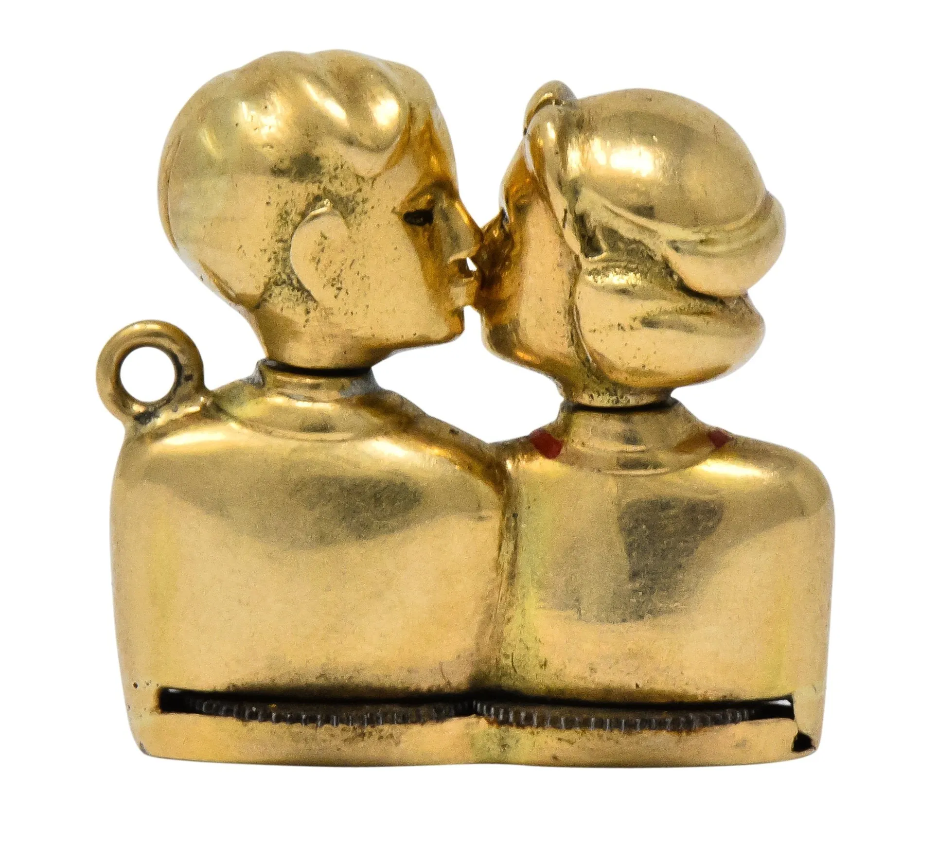 Art Nouveau Enamel 14 Karat Gold Moveable Kissing Couple Charm