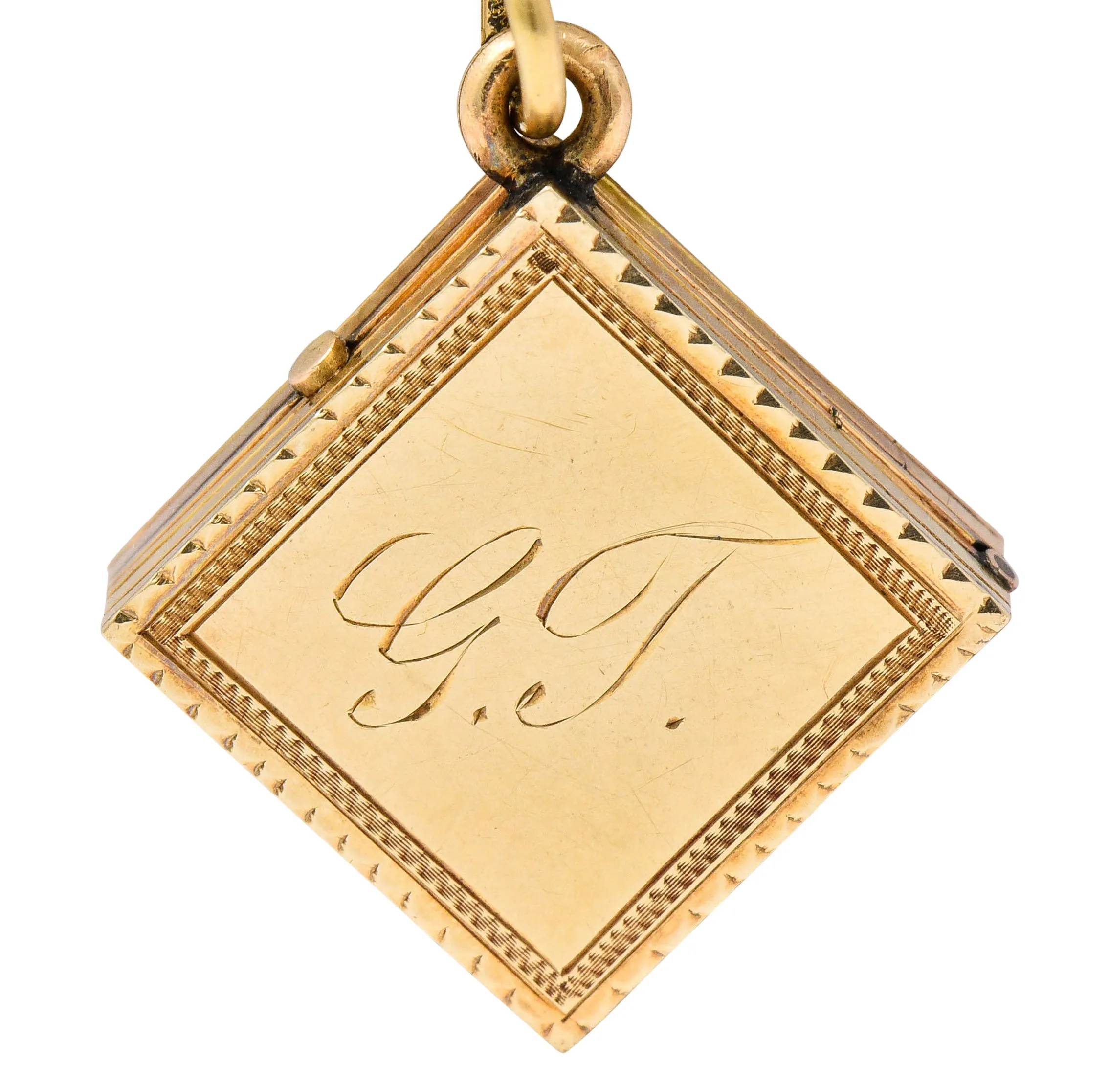 Art Nouveau Gold Landscape Locket Charm Circa 1900