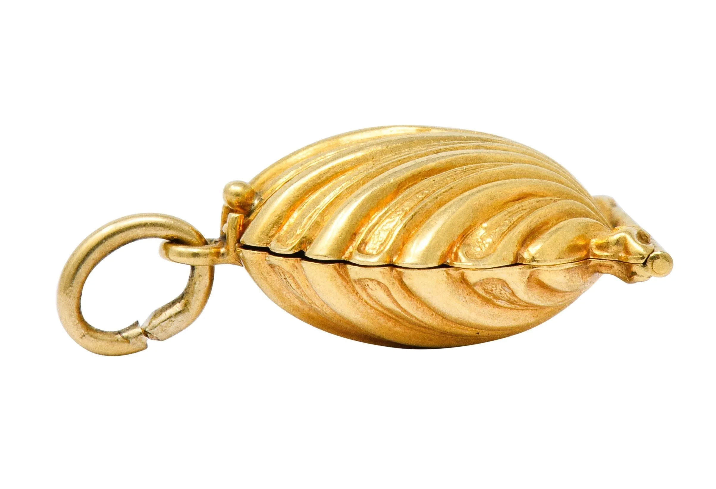 Art Nouveau Natural Freshwater Pearl 14 Karat Gold Clam Shell Locket Charm